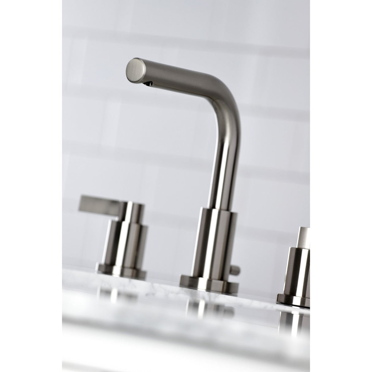 NuvoFusion FSC8958NDL Two-Handle 3-Hole Deck Mount Widespread Bathroom Faucet with Pop-Up Drain, Brushed Nickel