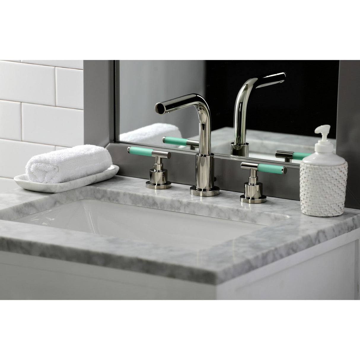 Kaiser FSC8959CKL Two-Handle 3-Hole Deck Mount Widespread Bathroom Faucet with Pop-Up Drain, Polished Nickel