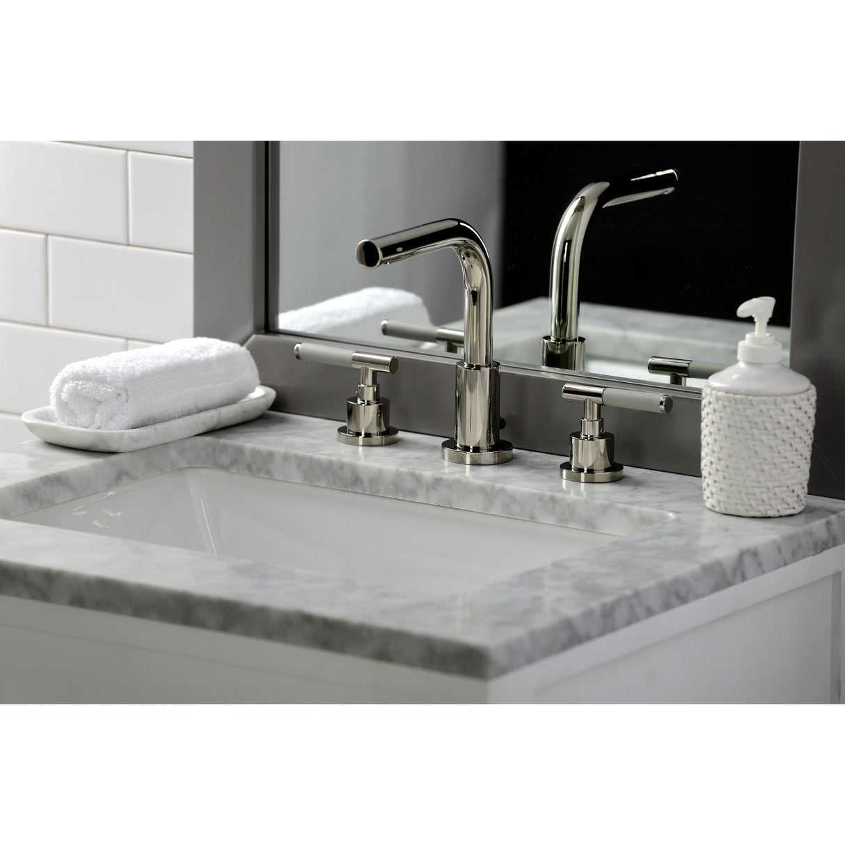 Kaiser FSC8959CKL Two-Handle 3-Hole Deck Mount Widespread Bathroom Faucet with Pop-Up Drain, Polished Nickel