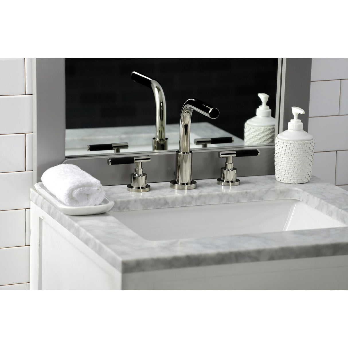 Kaiser FSC8959CKL Two-Handle 3-Hole Deck Mount Widespread Bathroom Faucet with Pop-Up Drain, Polished Nickel
