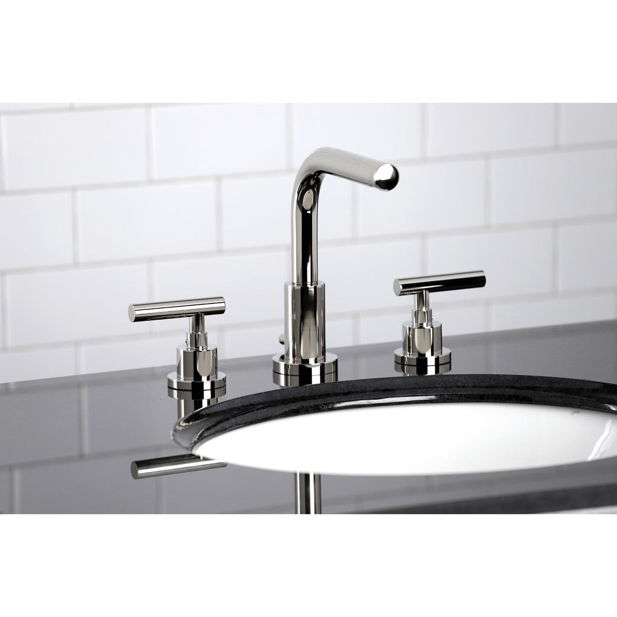 Manhattan FSC8959CML Two-Handle 3-Hole Deck Mount Widespread Bathroom Faucet with Pop-Up Drain, Polished Nickel