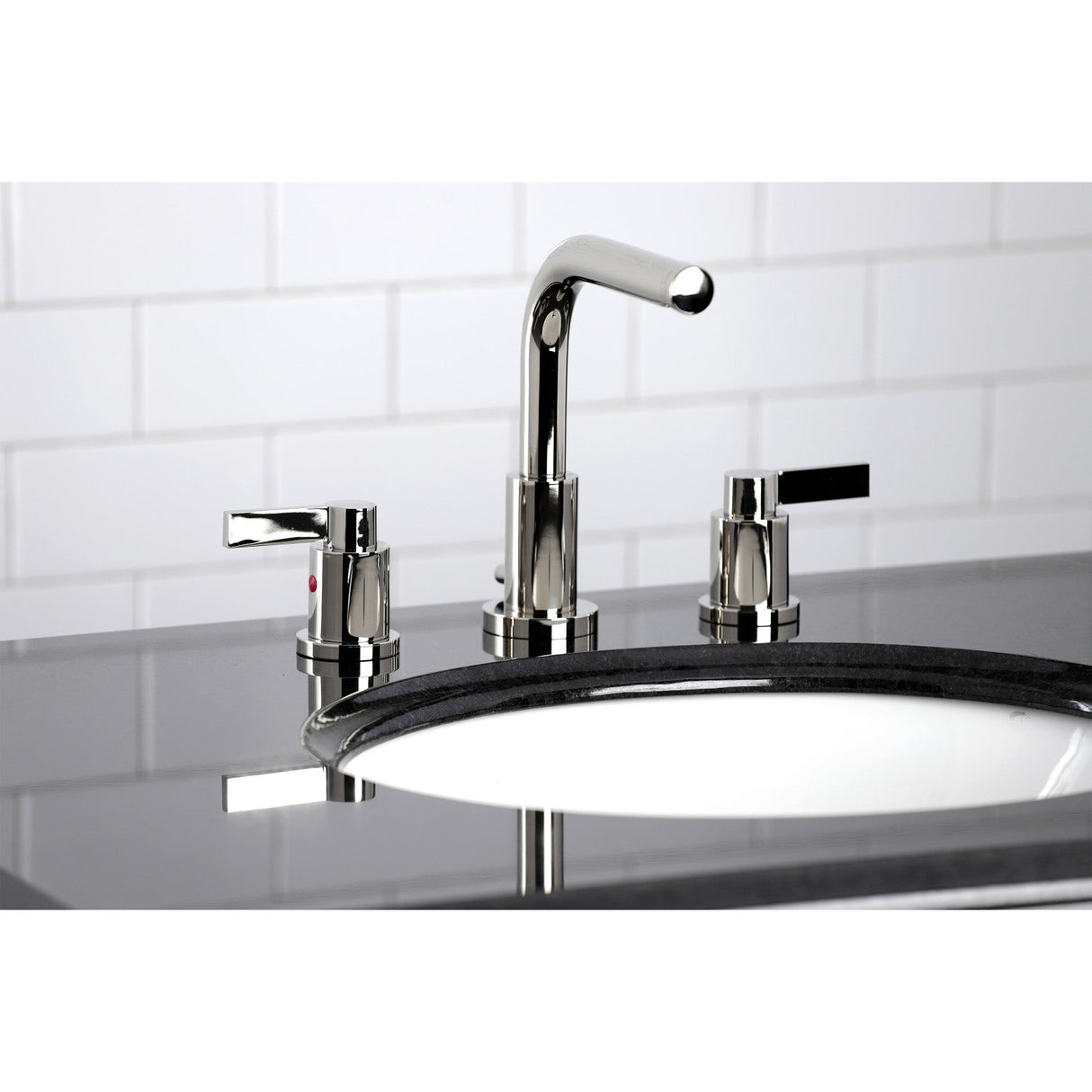 NuvoFusion FSC8959NDL Two-Handle 3-Hole Deck Mount Widespread Bathroom Faucet with Pop-Up Drain, Polished Nickel