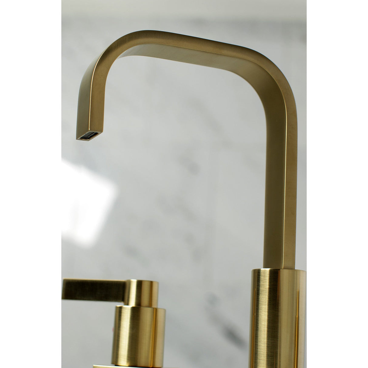 NuvoFusion FSC8963NDL Two-Handle 3-Hole Deck Mount Widespread Bathroom Faucet with Pop-Up Drain, Brushed Brass
