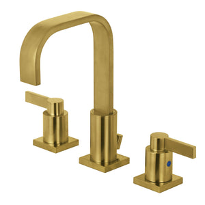 NuvoFusion FSC8963NDL Two-Handle 3-Hole Deck Mount Widespread Bathroom Faucet with Pop-Up Drain, Brushed Brass