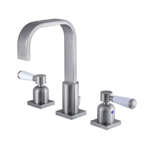 Paris FSC8968DPL Two-Handle 3-Hole Deck Mount Widespread Bathroom Faucet with Pop-Up Drain, Brushed Nickel