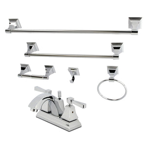 Concord FSK4641DL Two-Handle 3-Hole Deck Mount 4" Centerset Bathroom Faucet with 5-Piece Bathroom Accessories, Polished Chrome
