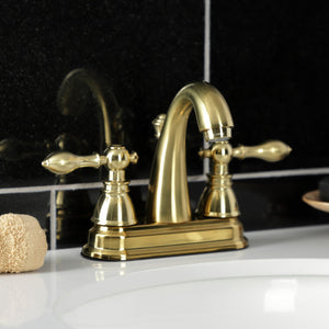 American Classic FSY5613ACL Two-Handle 3-Hole Deck Mount 4" Centerset Bathroom Faucet with Plastic Pop-Up, Brushed Brass