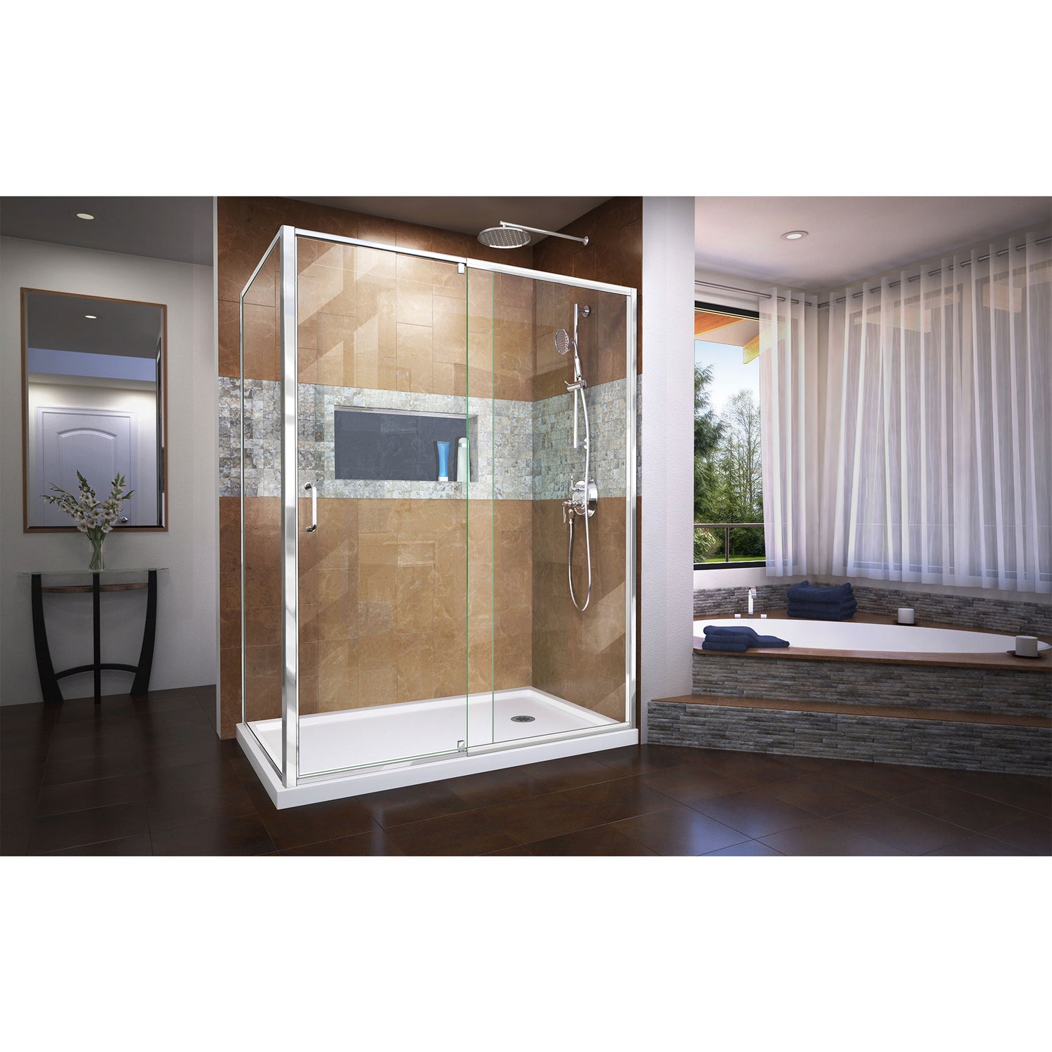DreamLine Flex 34 1/2 in. D x 56-60 in. W x 72 in. H Semi-Frameless Pivot Shower Enclosure in Chrome