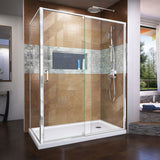 DreamLine Flex 36 in. D x 60 in. W x 74 3/4 in. H Semi-Frameless Pivot Shower Enclosure in Chrome with Right Drain White Base Kit
