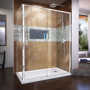 DreamLine Flex 36 in. D x 60 in. W x 74 3/4 in. H Semi-Frameless Pivot Shower Enclosure in Chrome with Right Drain White Base Kit