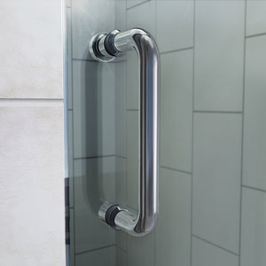 DreamLine Flex 36 in. D x 36 in. W x 74 3/4 in. H Semi-Frameless Pivot Shower Door in Chrome with Center Drain Biscuit Base
