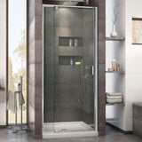 DreamLine Flex 36 in. D x 36 in. W x 74 3/4 in. H Semi-Frameless Pivot Shower Door in Chrome with Center Drain Biscuit Base