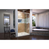 DreamLine Flex 32 in. D x 42 in. W x 74 3/4 in. H Semi-Frameless Pivot Shower Door in Chrome with Center Drain Biscuit Base Kit
