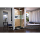 DreamLine Flex 34 in. D x 42 in. W x 74 3/4 in. H Semi-Frameless Pivot Shower Door in Chrome with Center Drain Black Base Kit