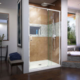 DreamLine Flex 32 in. D x 42 in. W x 74 3/4 in. H Semi-Frameless Pivot Shower Door in Chrome with Center Drain White Base Kit