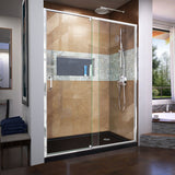 DreamLine Flex 30 in. D x 60 in. W x 74 3/4 in. H Semi-Frameless Pivot Shower Door in Chrome with Right Drain Black Base Kit