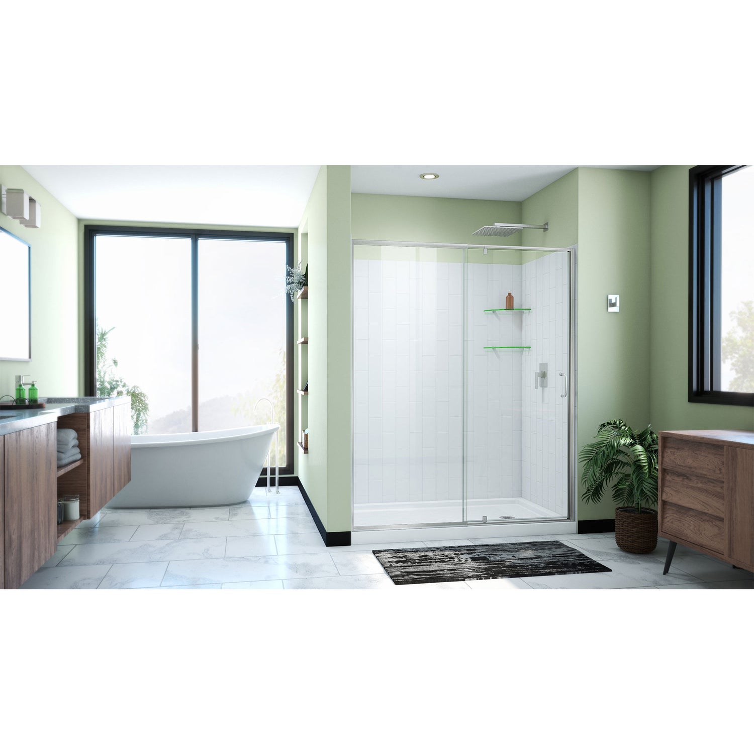 DreamLine Flex 36 in. D x 60 in. W x 78 3/4 in. H Pivot Shower Door, Base, and White Wall Kit in Brushed Nickel