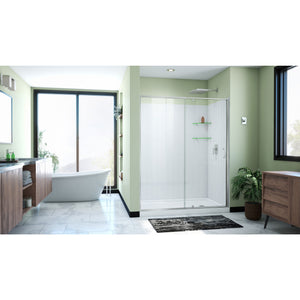 DreamLine Flex 32 in. D x 60 in. W x 78 3/4 in. H Pivot Shower Door, Base, and White Wall Kit in Brushed Nickel