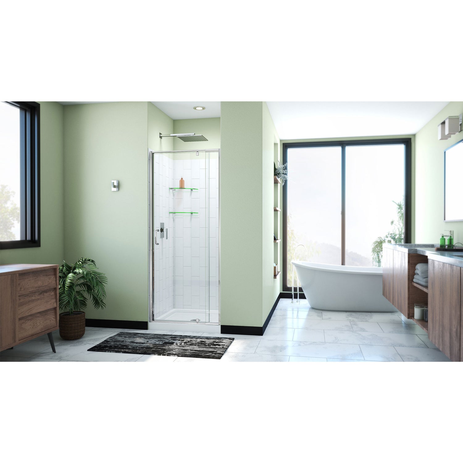 DreamLine Flex 32 in. D x 32 in. W x 78 3/4 in. H Pivot Shower Door, Base, and White Wall Kit in Chrome