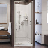 DreamLine Flex 32 in. D x 32 in. W x 76 3/4 in. H Semi-Frameless Shower Door in Brushed Nickel with White Base and Wall Kit