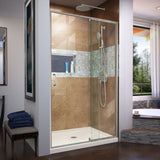 DreamLine Flex 34 in. D x 42 in. W x 74 3/4 in. H Semi-Frameless Shower Door in Brushed Nickel with Center Drain Biscuit Base Kit