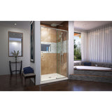 DreamLine Flex 32 in. D x 42 in. W x 74 3/4 in. H Semi-Frameless Shower Door in Brushed Nickel with Center Drain Biscuit Base Kit