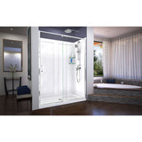 DreamLine Flex 32 in. D x 60 in. W x 76 3/4 in. H Semi-Frameless Shower Door in Chrome with Center Drain White Base and Wall Kit