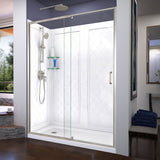 DreamLine Flex 32 in. D x 60 in. W x 76 3/4 in. H Semi-Frameless Shower Door in Brushed Nickel with Left Drain Base and Wall Kit