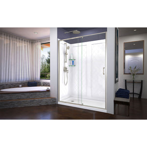 DreamLine Flex 36 in. D x 60 in. W x 76 3/4 in. H Semi-Frameless Shower Door in Brushed Nickel with Left Drain Base and Wall Kit