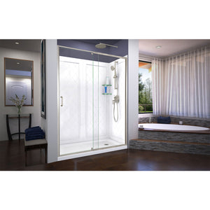 DreamLine Flex 36 in. D x 60 in. W x 76 3/4 in. H Semi-Frameless Shower Door in Brushed Nickel with Right Drain Base and Wall Kit