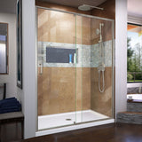 DreamLine Flex 32 in. D x 60 in. W x 74 3/4 in. H Semi-Frameless Shower Door in Brushed Nickel with Center Drain White Base Kit