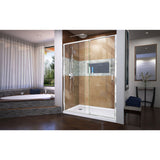 DreamLine Flex 32 in. D x 60 in. W x 74 3/4 in. H Semi-Frameless Pivot Shower Door in Chrome with Left Drain White Base Kit