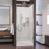 DreamLine Flex 32 in. D x 32 in. W x 76 3/4 in. H Semi-Frameless Shower Door in Chrome with White Base and Wall Kit