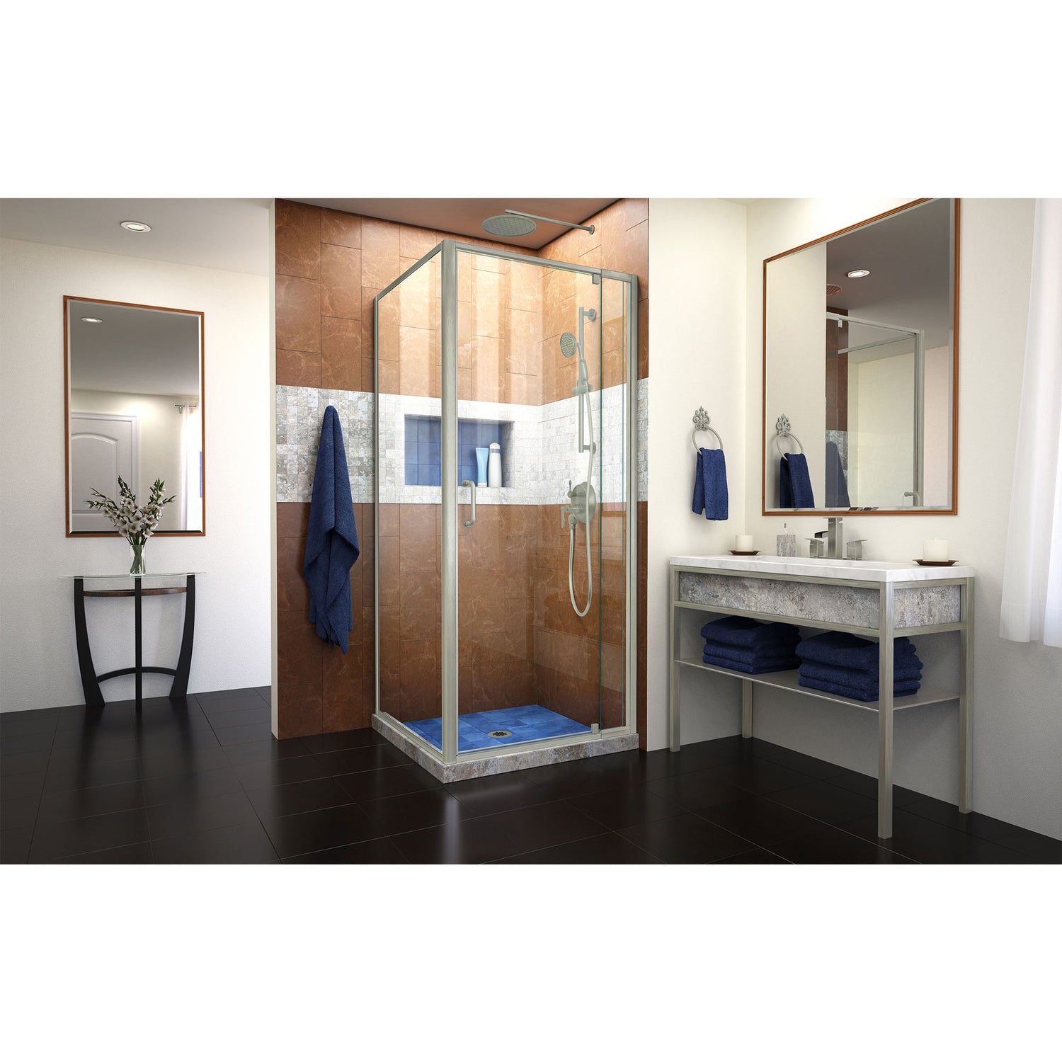 DreamLine Flex 34 1/2 in. D x 32-36 in. W x 72 in. H Semi-Frameless Pivot Shower Door in Brushed Nickel