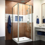 DreamLine Flex 36 in. D x 36 in. W x 74 3/4 in. H Semi-Frameless Pivot Shower Enclosure in Brushed Nickel and White Base Kit