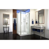 DreamLine Flex 32 in. D x 32 in. W x 76 3/4 in. H Semi-Frameless Shower Enclosure in Brushed Nickel with White Base and Wall Kit