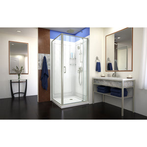 DreamLine Flex 32 in. D x 32 in. W x 76 3/4 in. H Semi-Frameless Shower Enclosure in Brushed Nickel with White Base and Wall Kit