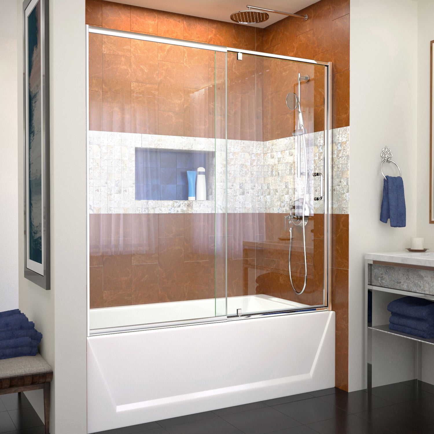 DreamLine Flex 56-60 in. W x 58 in. H Semi-Frameless Pivot Tub Door in Chrome