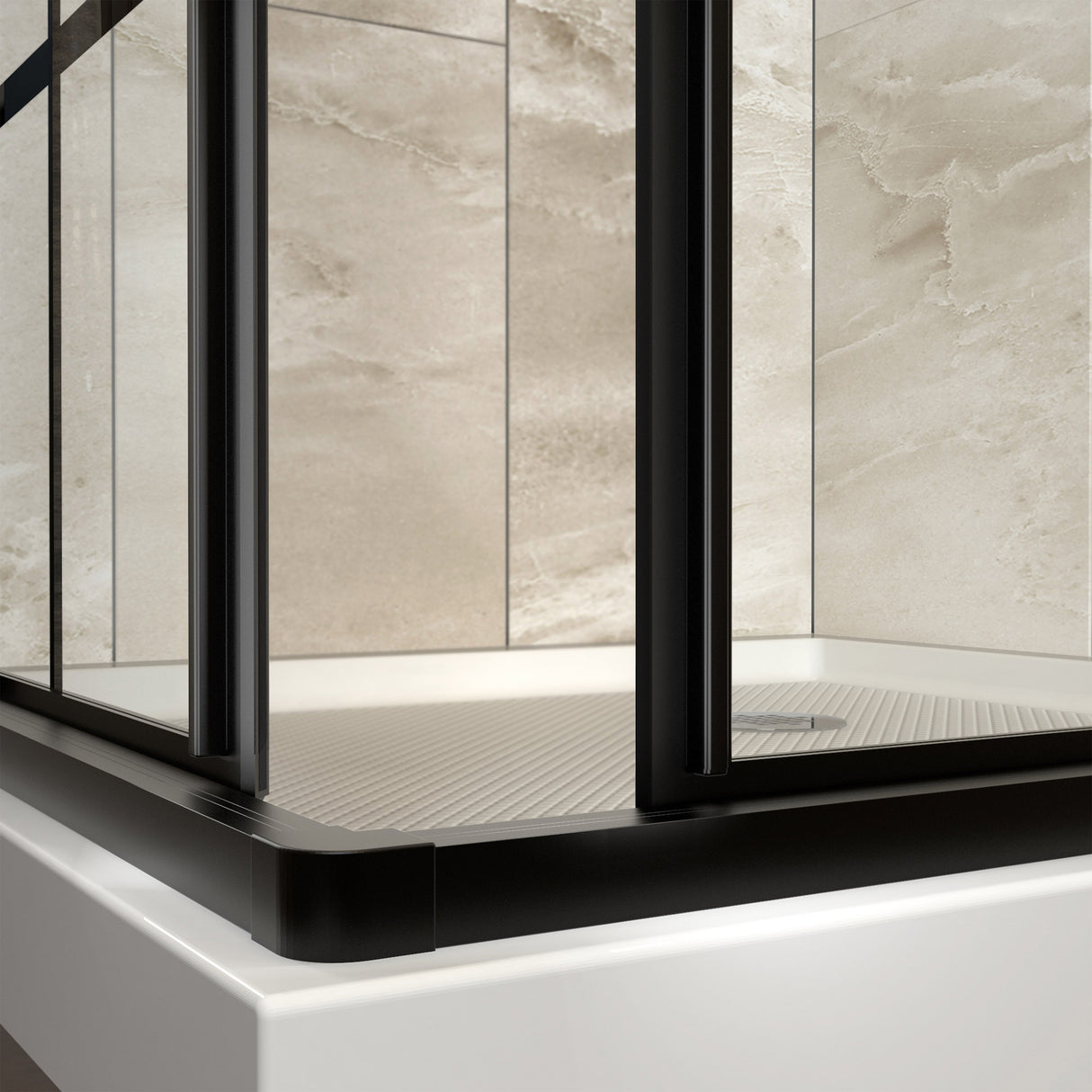 DreamLine French Corner 42 in. D x 42 in. W x 74 3/4 in. H Framed Sliding Shower Enclosure in Satin Black and Black Acrylic Base, DL-6790-09