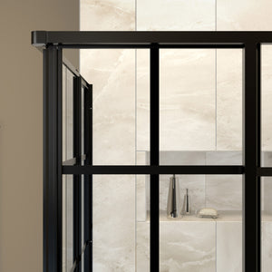 DreamLine French Corner 42 in. D x 42 in. W x 74 3/4 in. H Framed Sliding Shower Enclosure in Satin Black and Black Acrylic Base, DL-6790-09