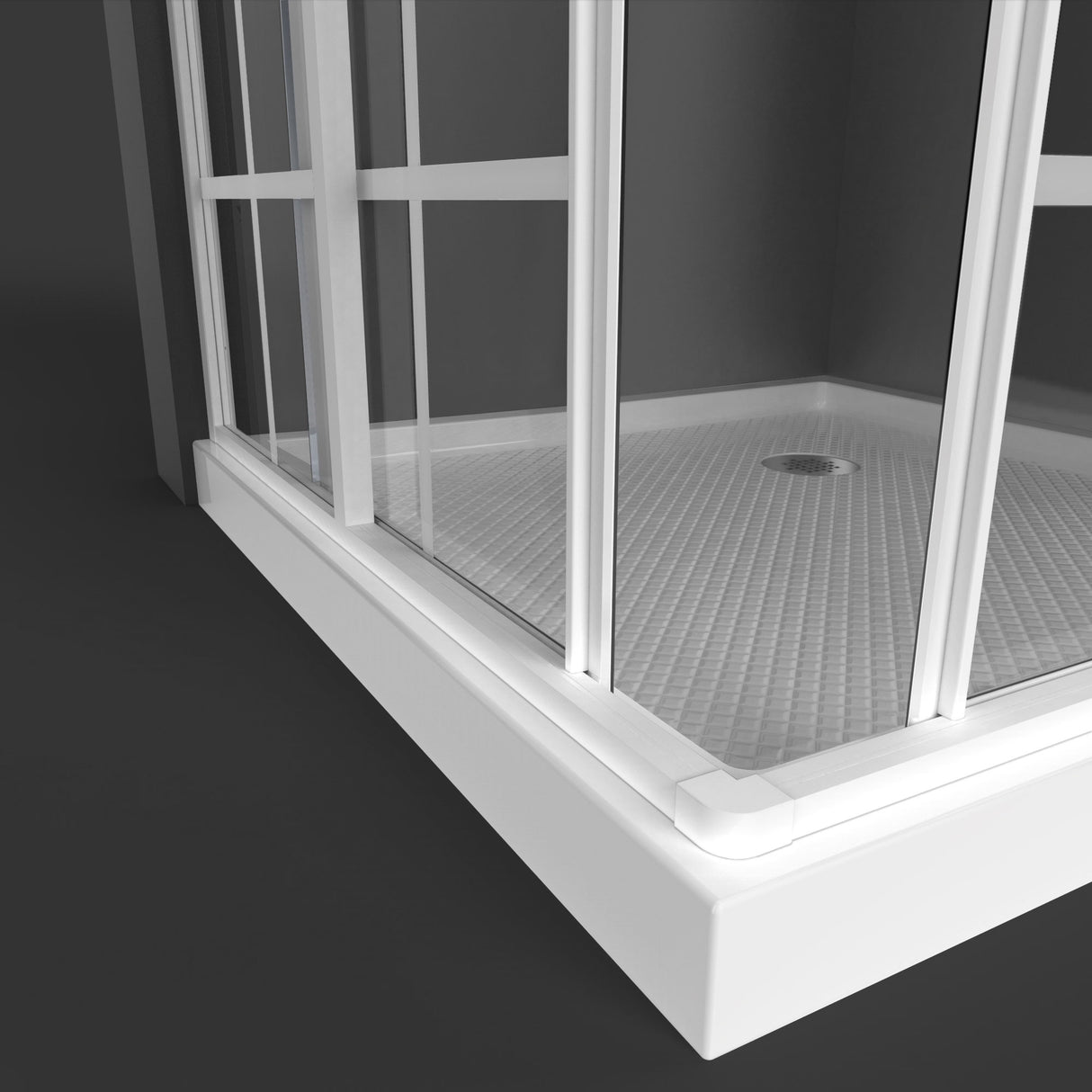 DreamLine French Corner 36 in. D x 36 in. W x 74 3/4 in. H Sliding Shower Enclosure in White and Corner Drain White Base Kit