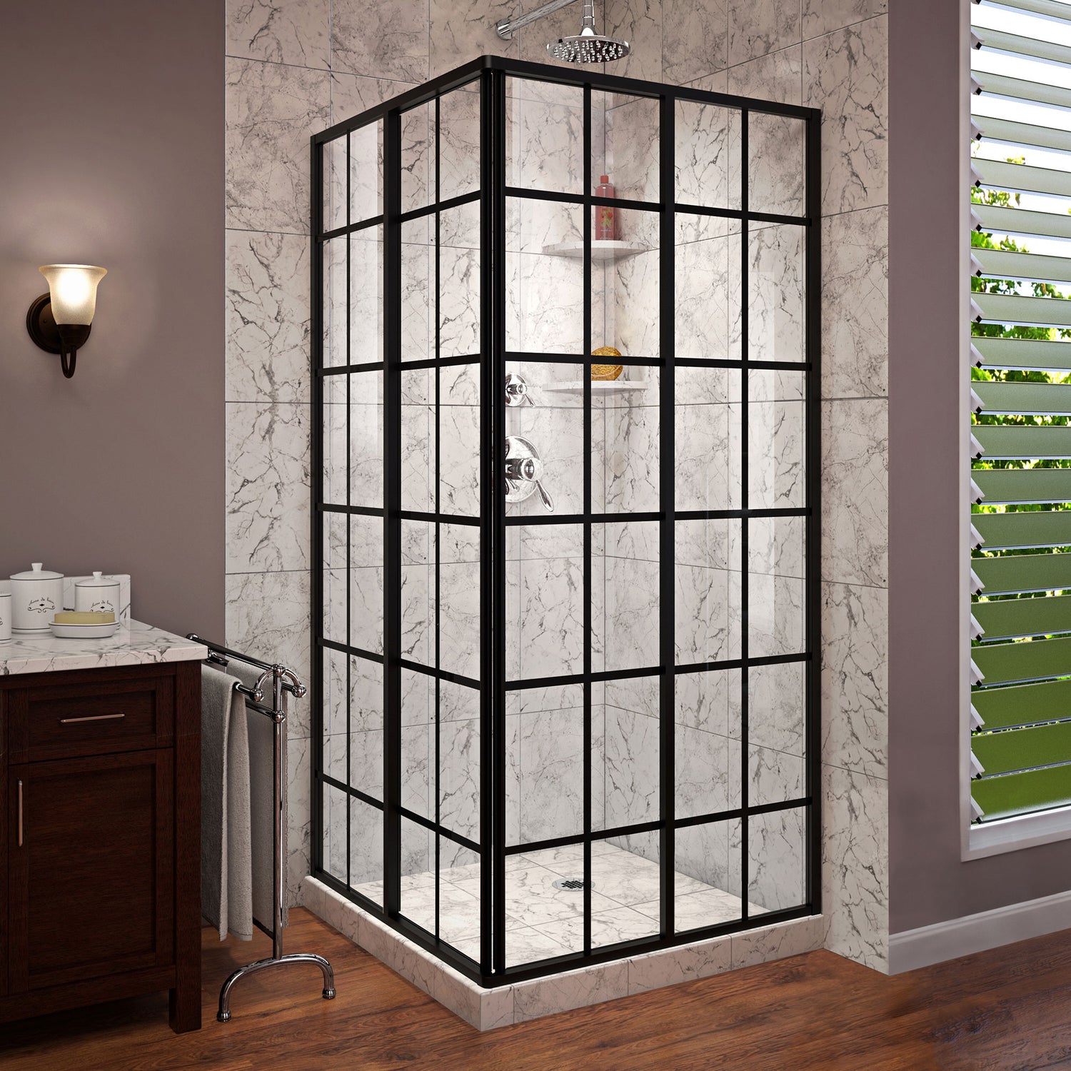 DreamLine French Corner 34 1/2 in. D x 34 1/2 in. W x 72 in. H Framed Sliding Shower Enclosure in Satin Black
