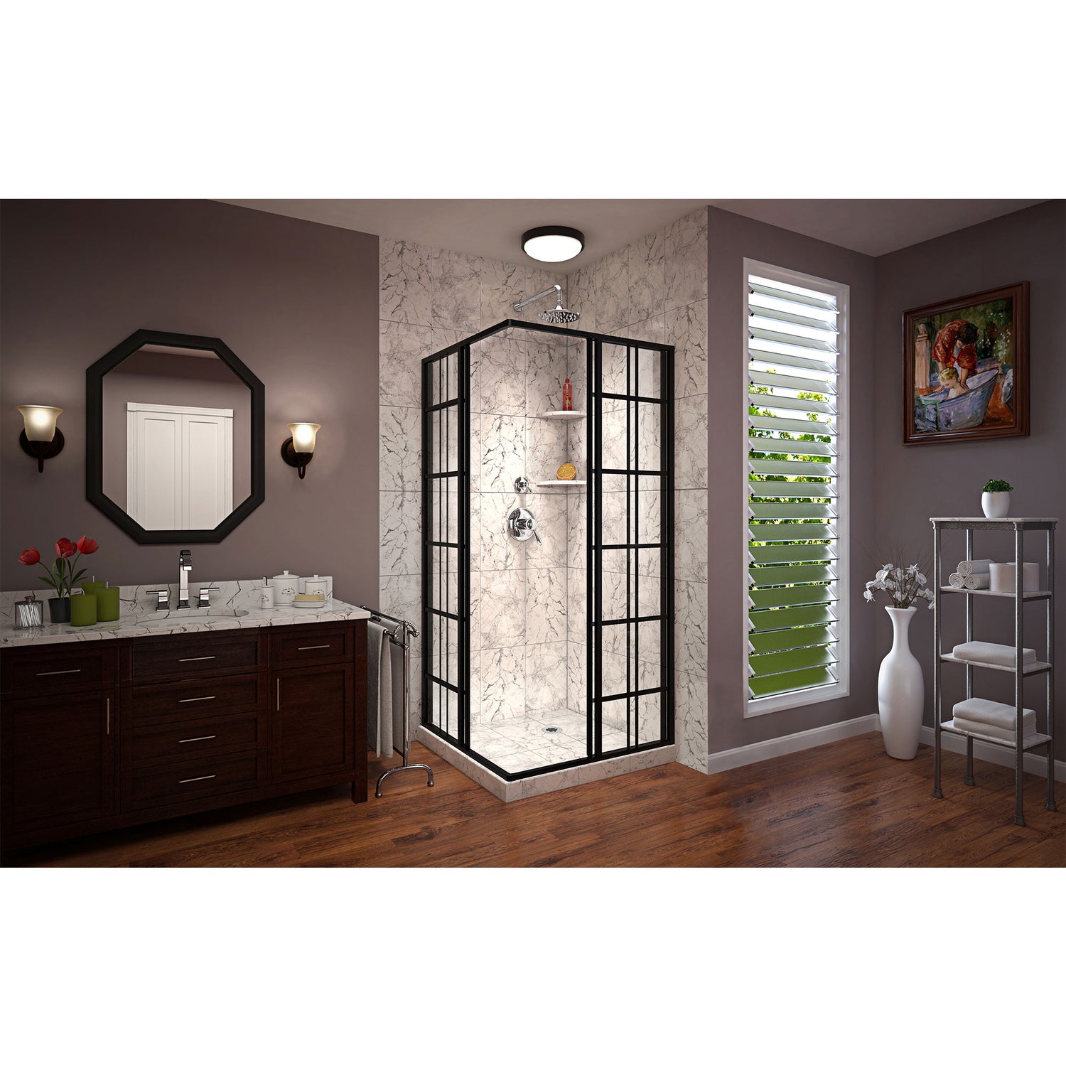 DreamLine French Corner 40 1/2 in. D x 40 1/2 in. W x 72 in. H Framed Sliding Shower Enclosure in Satin Black