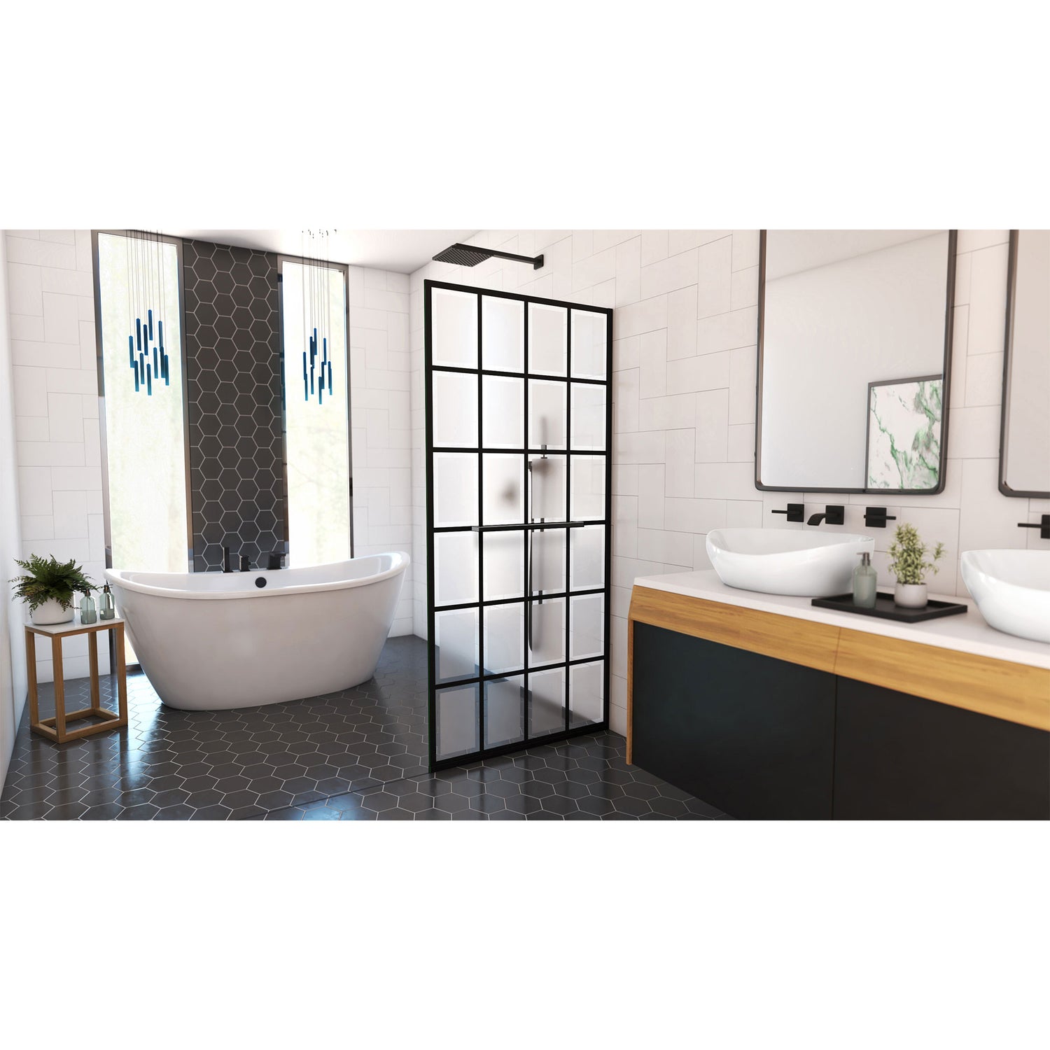 DreamLine Rhone 34 in. W x 72 in. H Frameless Shower Screen in Satin Black