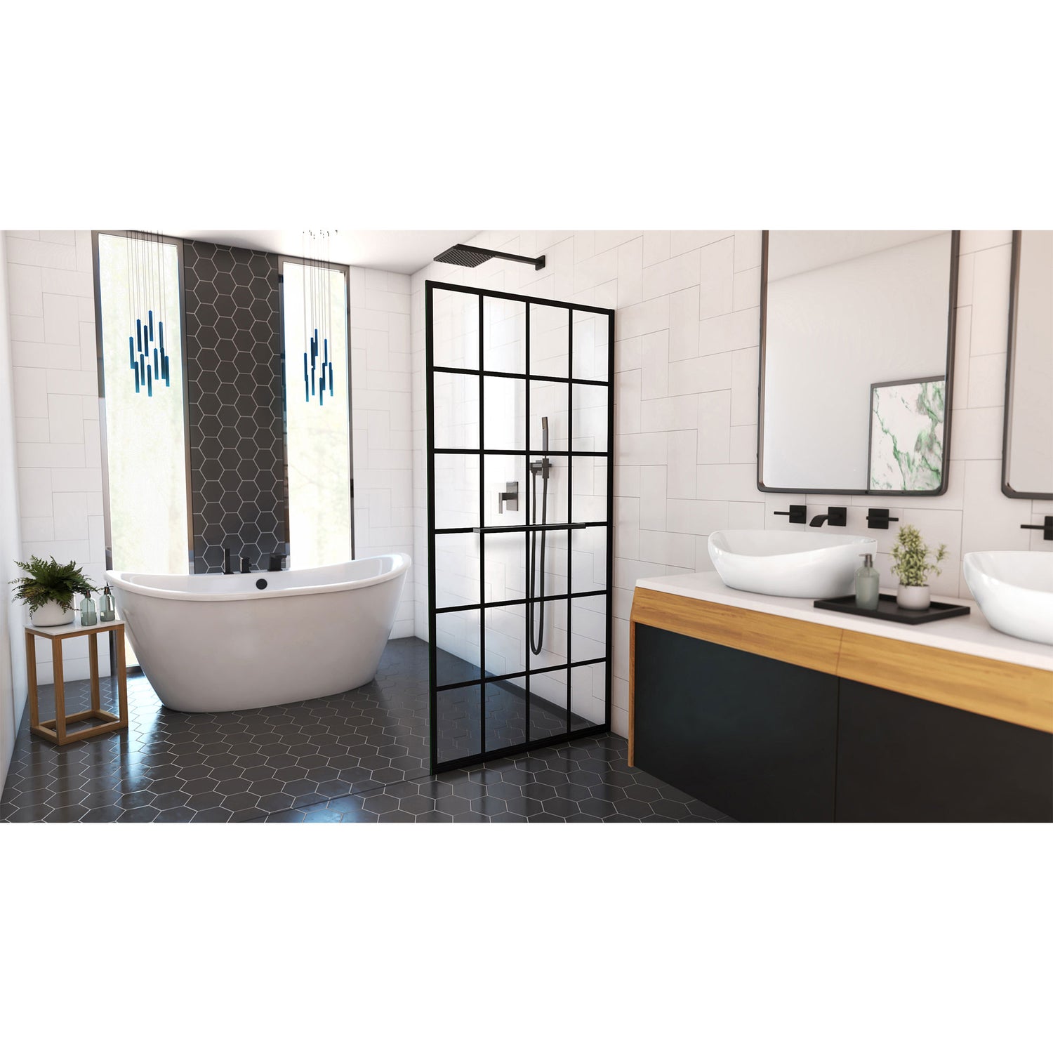 DreamLine Toulon 34 in. W x 72 in. H Frameless Shower Screen in Satin Black