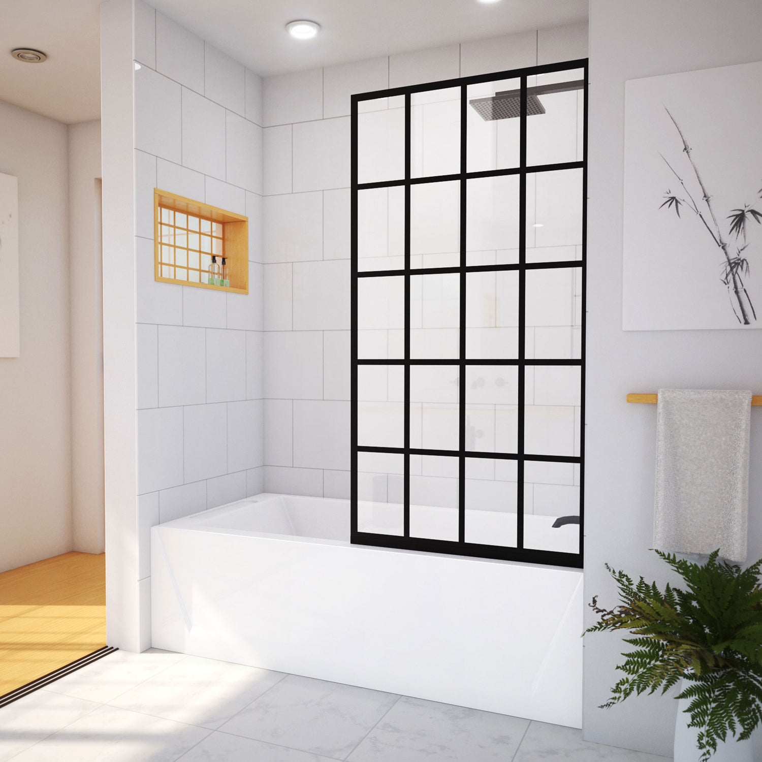 DreamLine French Linea Toulon 30 in. W x 58 in. H Frameless Single Panel Tub Screen in Satin Black