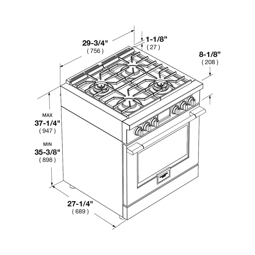 Fulgor Milano 30 in. 400 Series Accento Dual Fuel Range in Stainless Steel (F4PDF304S1)