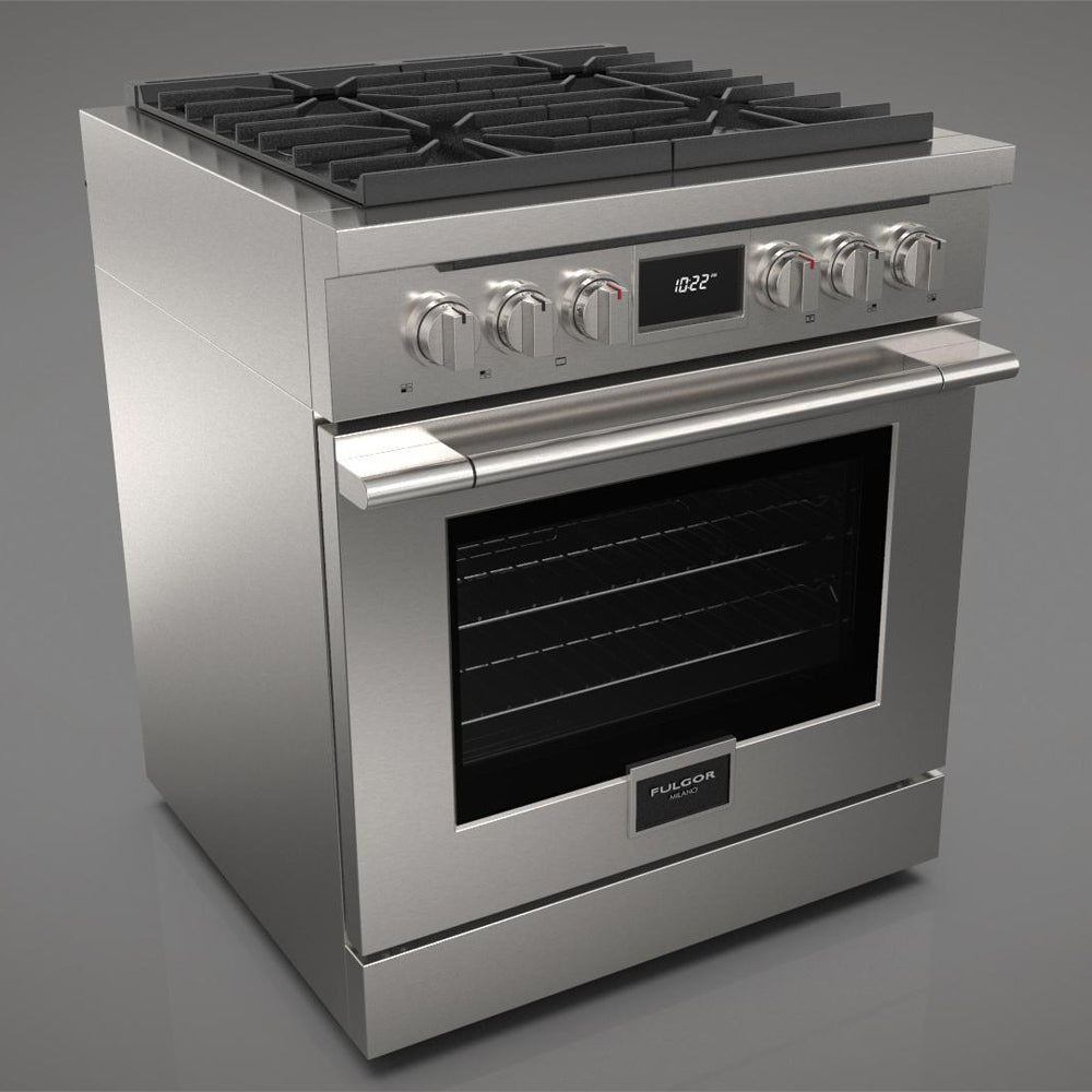 Fulgor Milano 30 in. 400 Series Accento Dual Fuel Range in Stainless Steel (F4PDF304S1)