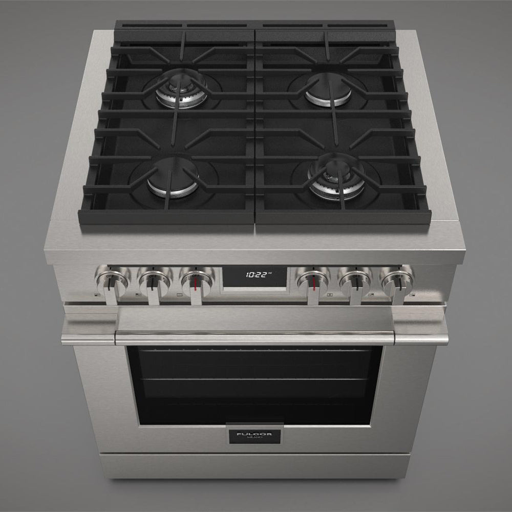 Fulgor Milano 30 in. 400 Series Accento Dual Fuel Range in Stainless Steel (F4PDF304S1)