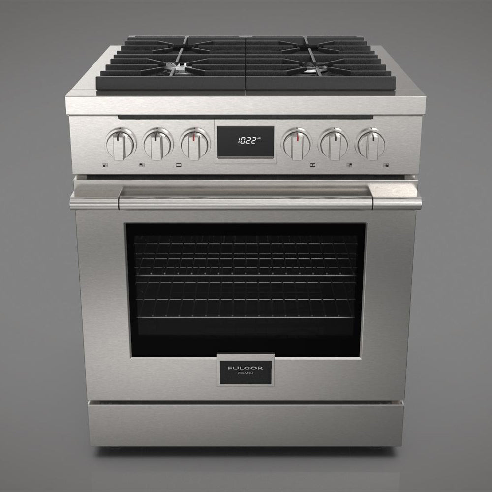 Fulgor Milano 30 in. 400 Series Accento Dual Fuel Range in Stainless Steel (F4PDF304S1)